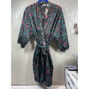 Delicates Women’s Colorful Robe Brown Pink Satin Belted Size Medium NOS‎ Vintage